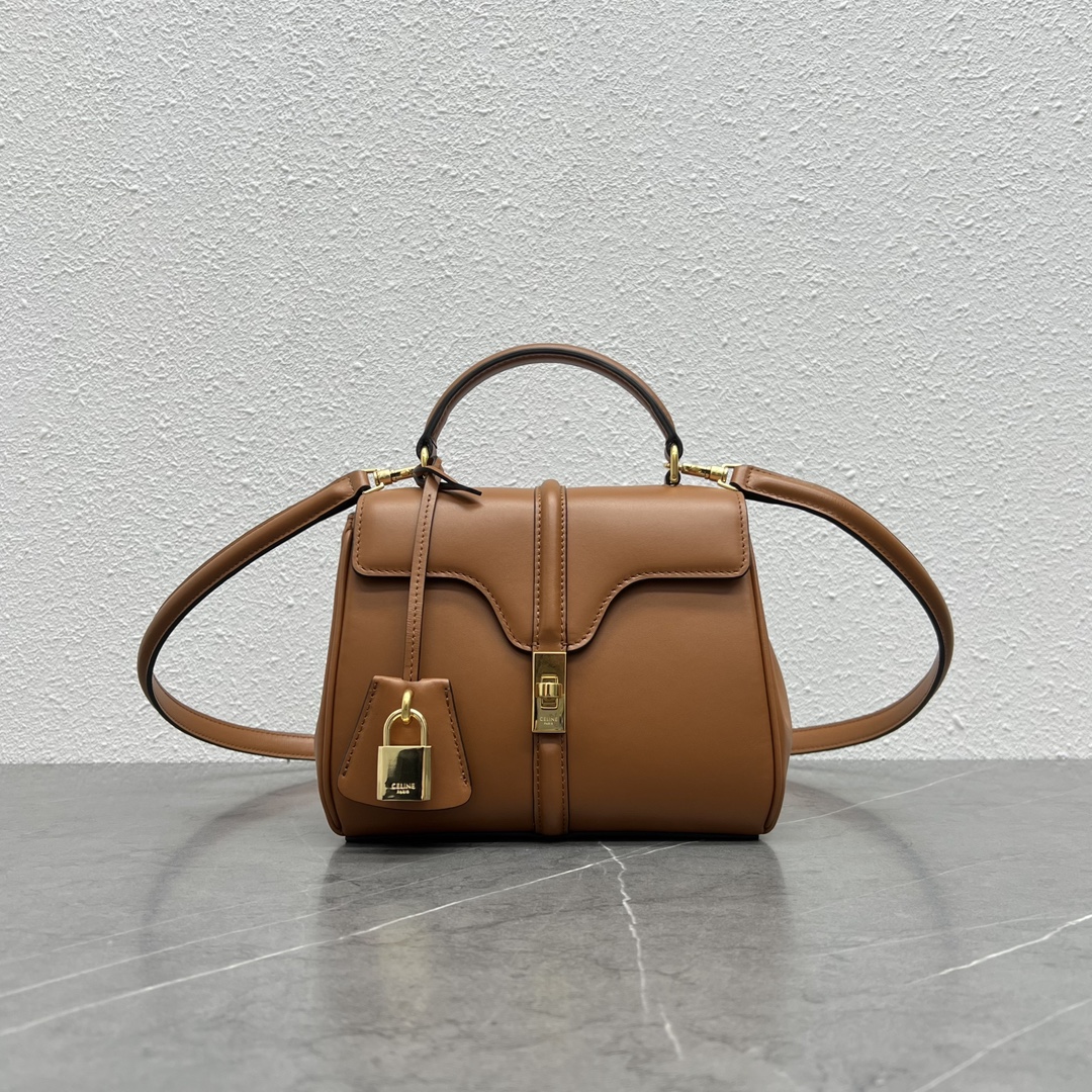 Celine Mini 16 Satinated Calfskin Handbag Shoulder Bag Brown 197983